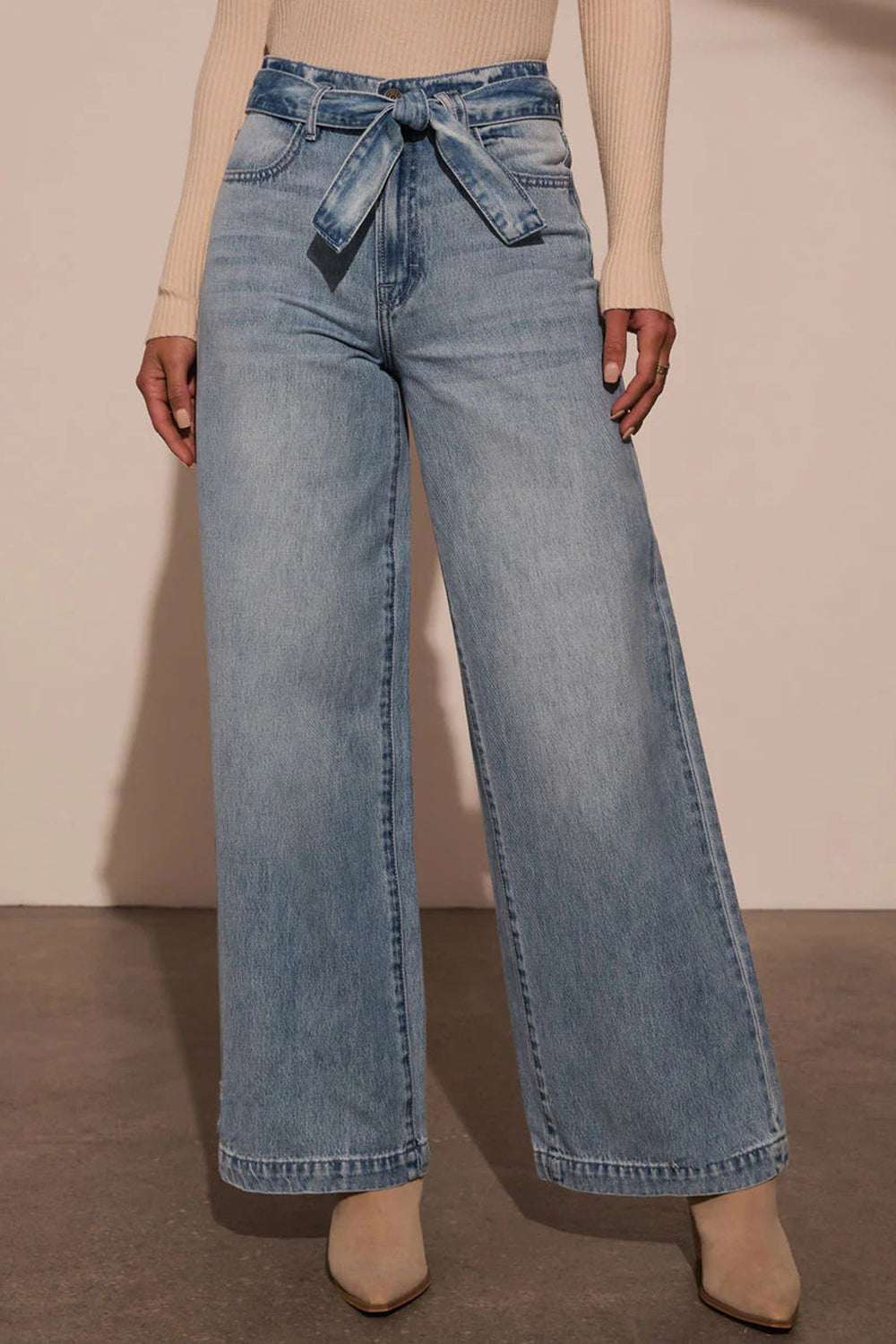 Tied Wide Leg Jeans with Pockets denim