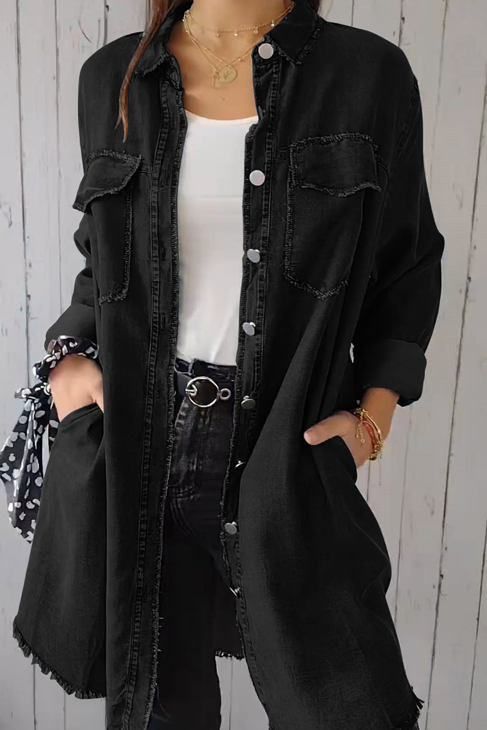 Full Size Fashionable Front-Pocketed Button-Up Denim Jacket