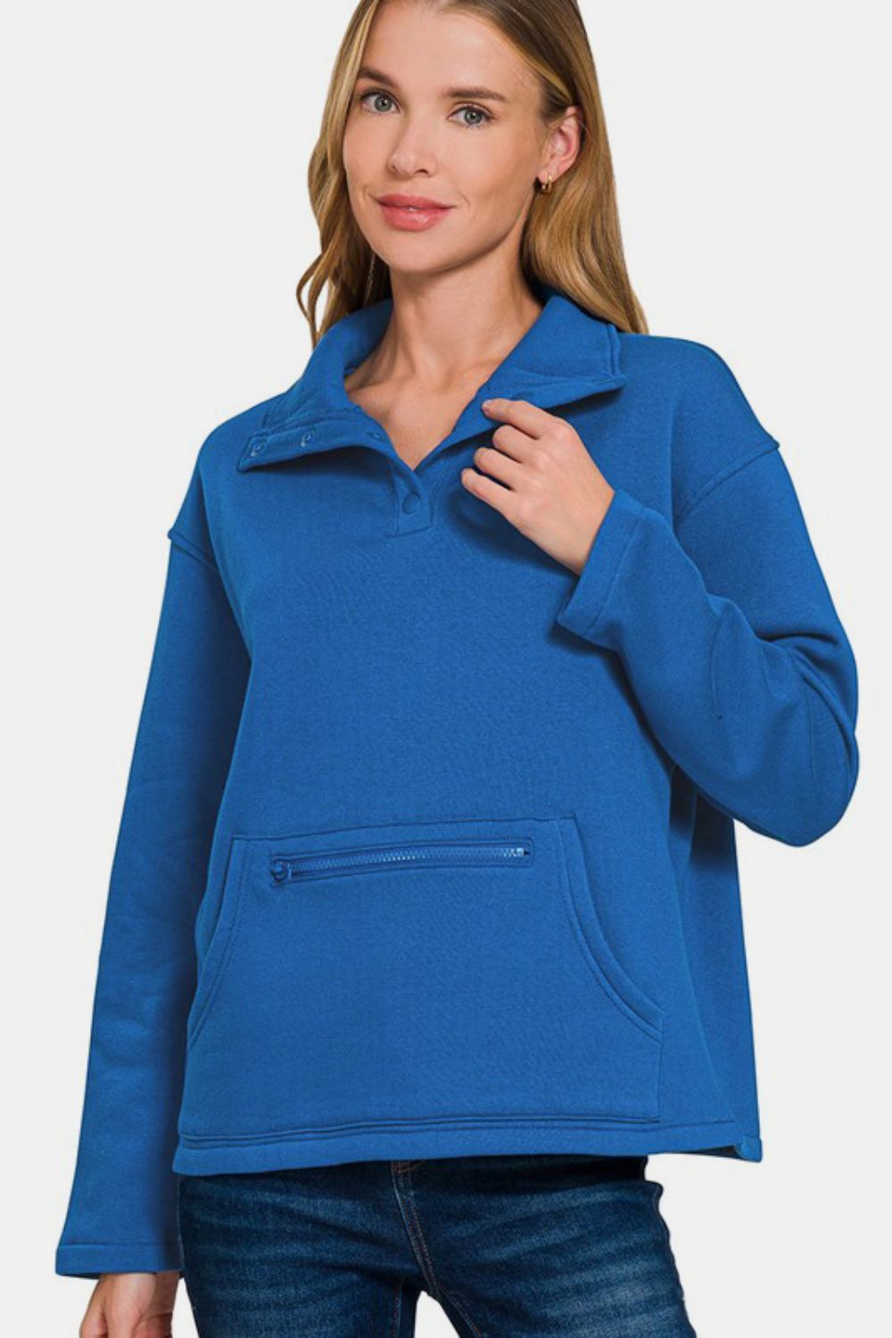 Zenana trendy Turtleneck Half Snap Fleece Sweatshirt