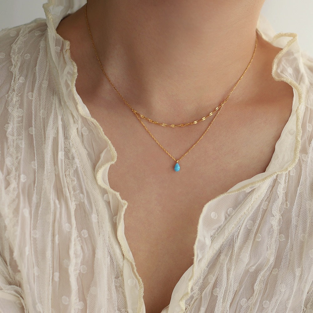 Stainless Steel Opal Pendant bead Necklace