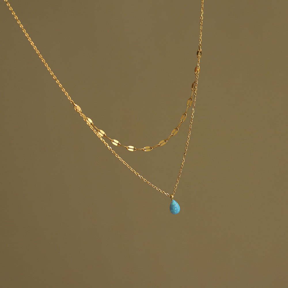 Stainless Steel Opal Pendant bead Necklace