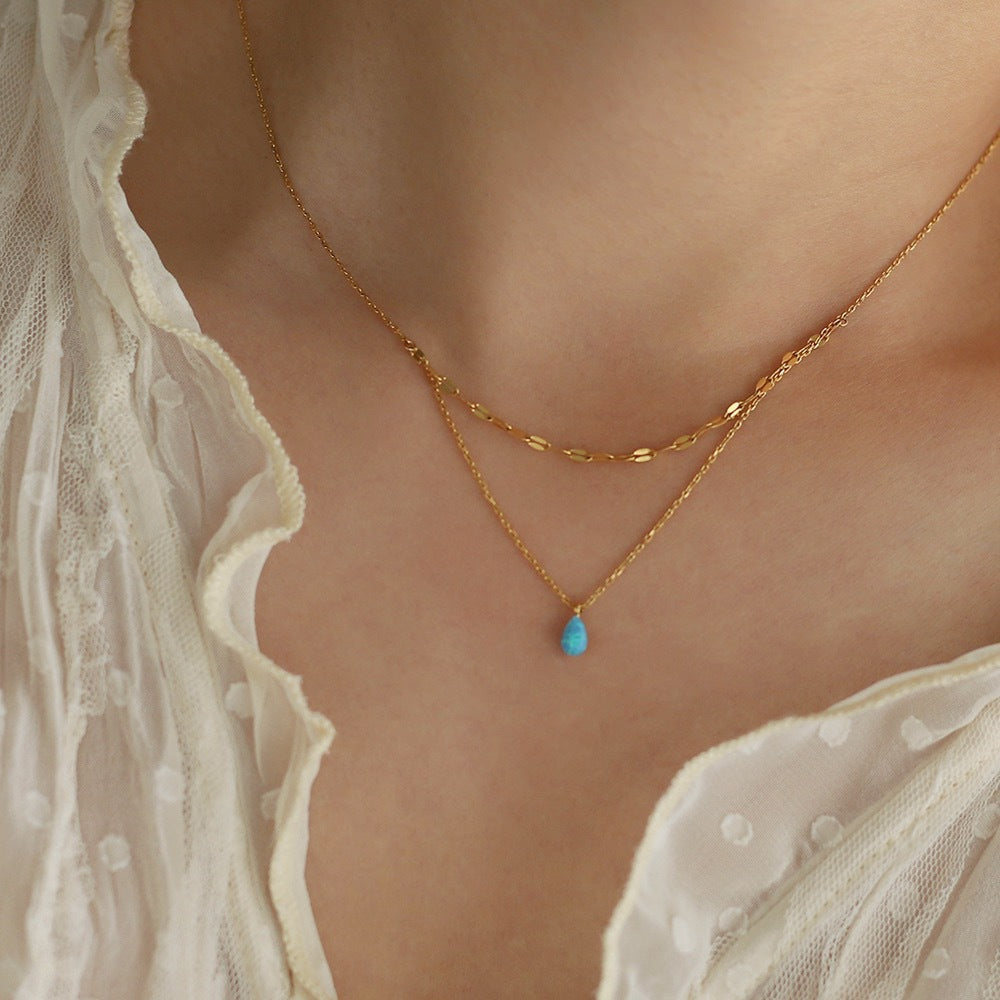 Stainless Steel Opal Pendant bead Necklace