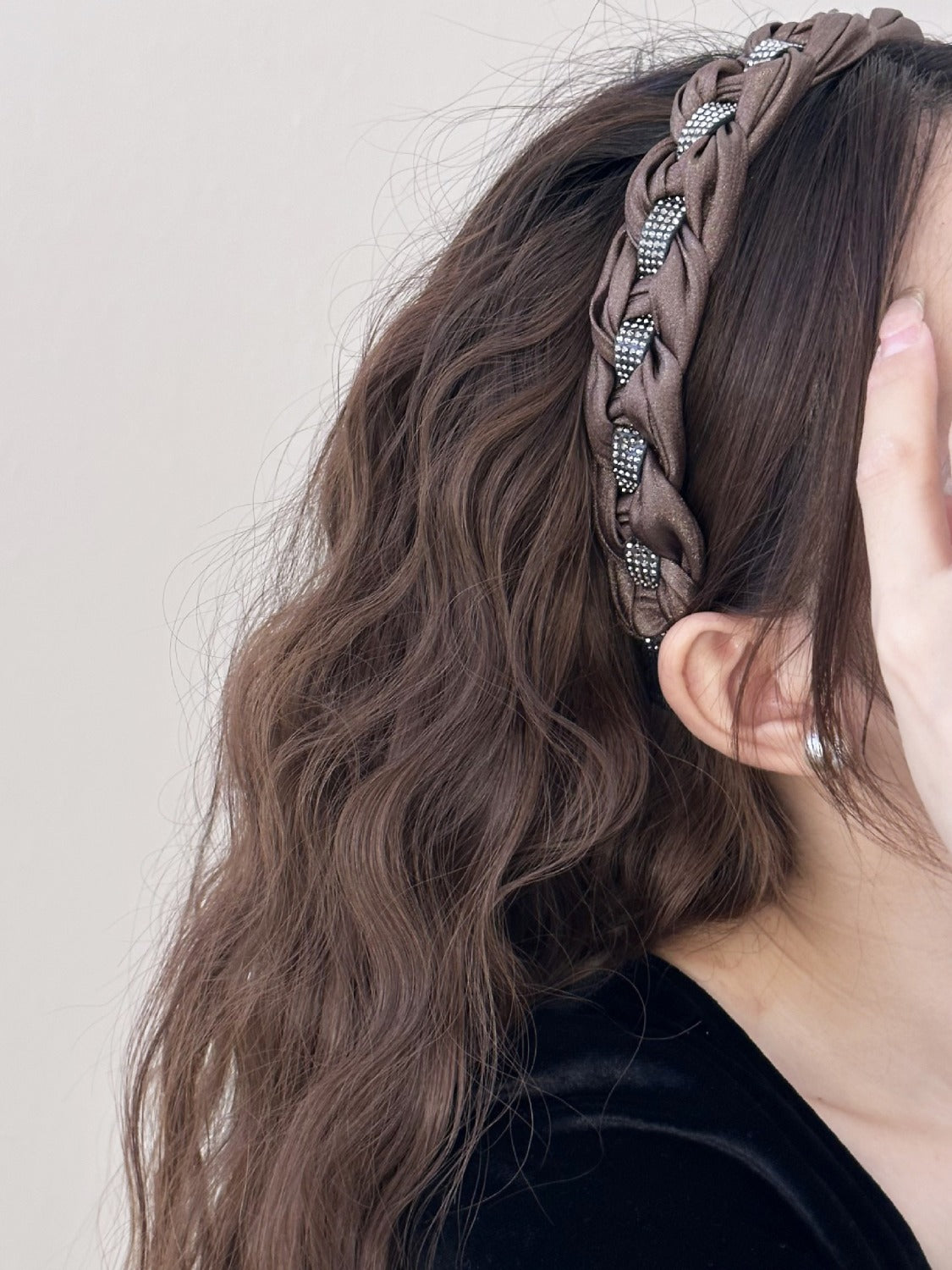 Rhinestone Braided Wide Headband silver bracelet