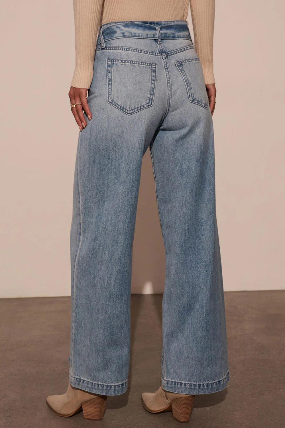 Tied Wide Leg Jeans with Pockets denim