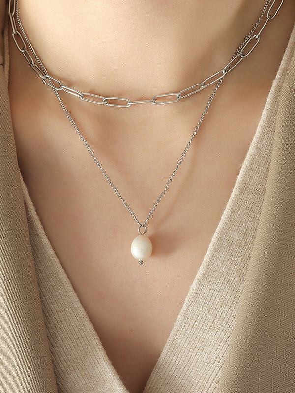 Freshwater Pearl Titanium Steel Bead Necklace – Elegant & Modern Jewelry for Everyday Wear