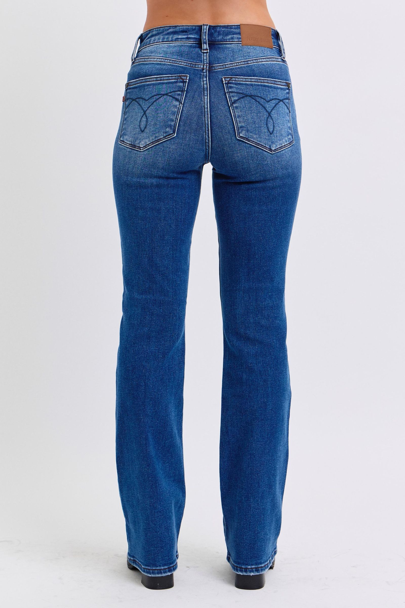 Judy trendy Blue Full Size Run Mid-Rise Bootcut Jeans with Thermal Lining