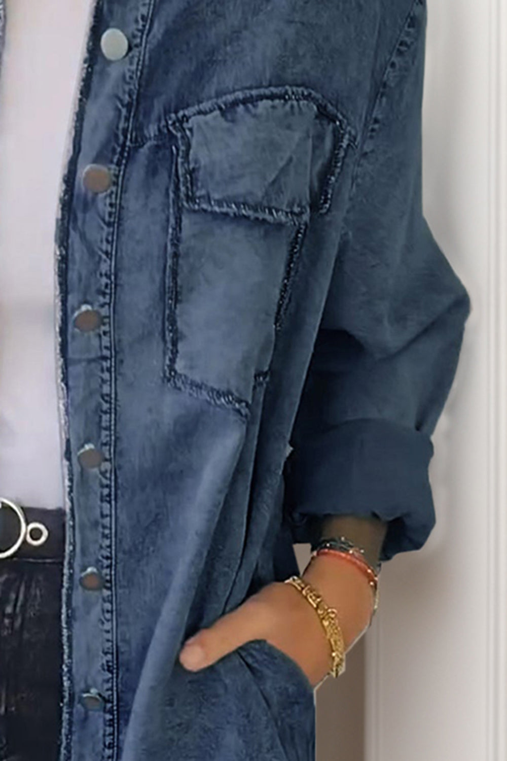 Full Size Fashionable Front-Pocketed Button-Up Denim Jacket