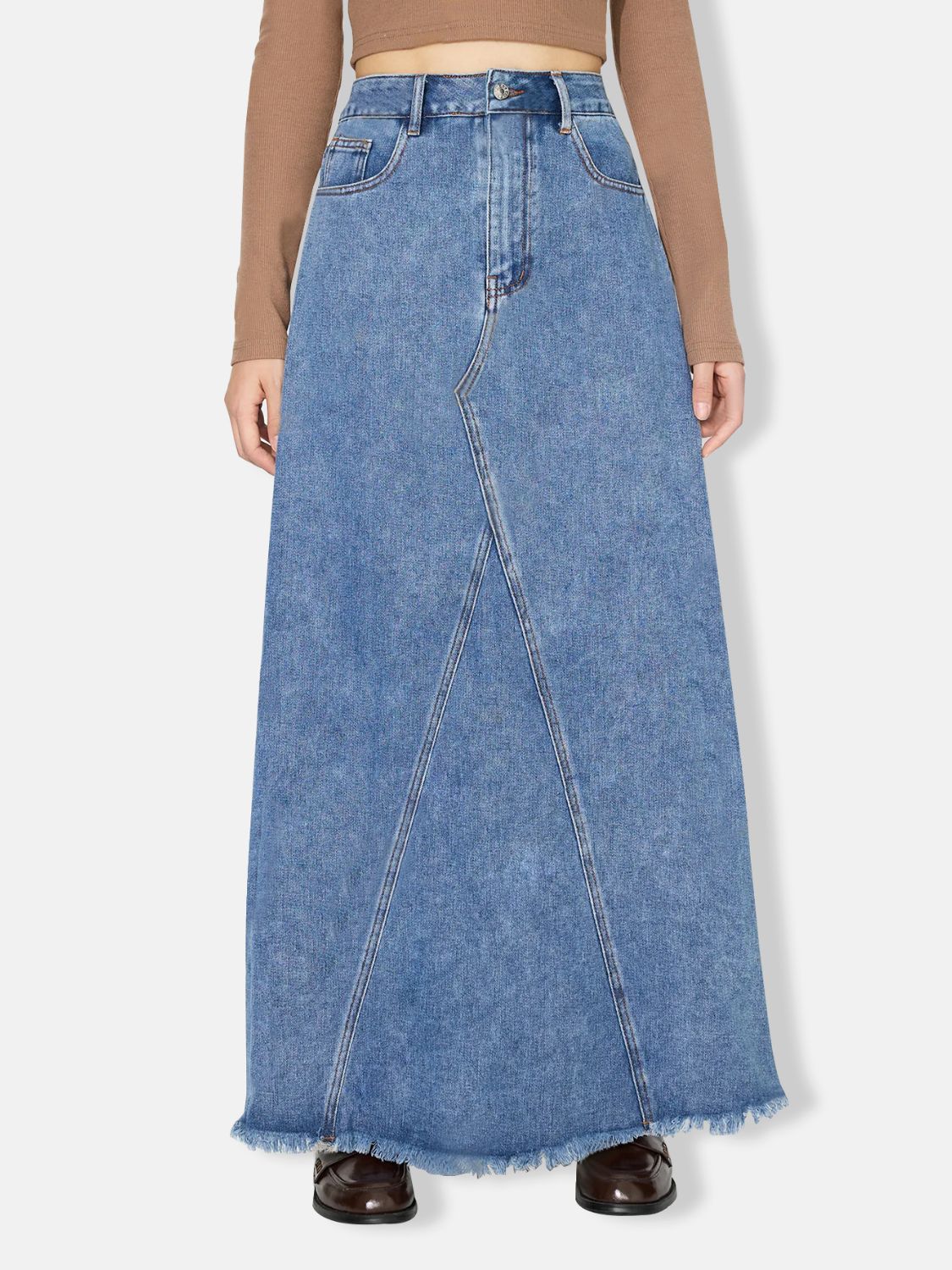 Raw Hem Maxi Denim Skirt jean