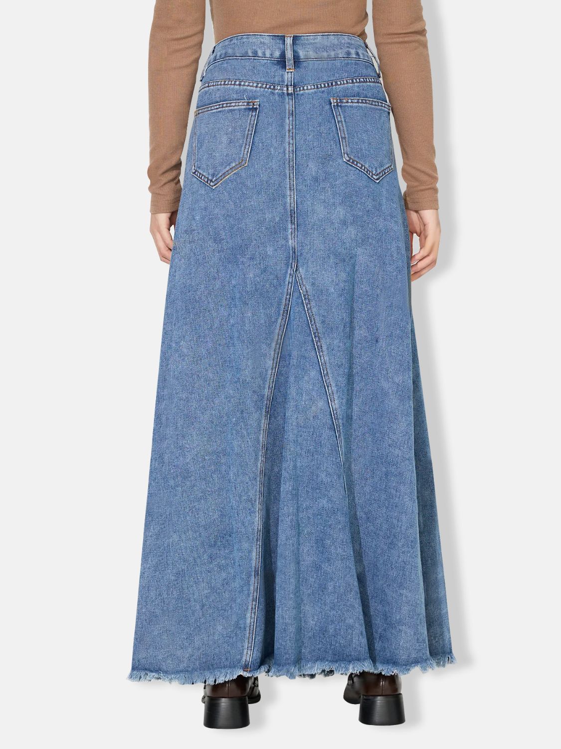 Raw Hem Maxi Denim Skirt jean