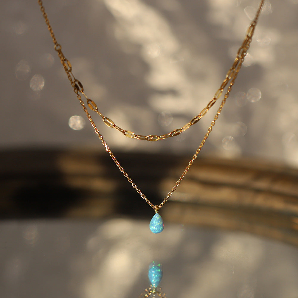 Stainless Steel Opal Pendant bead Necklace