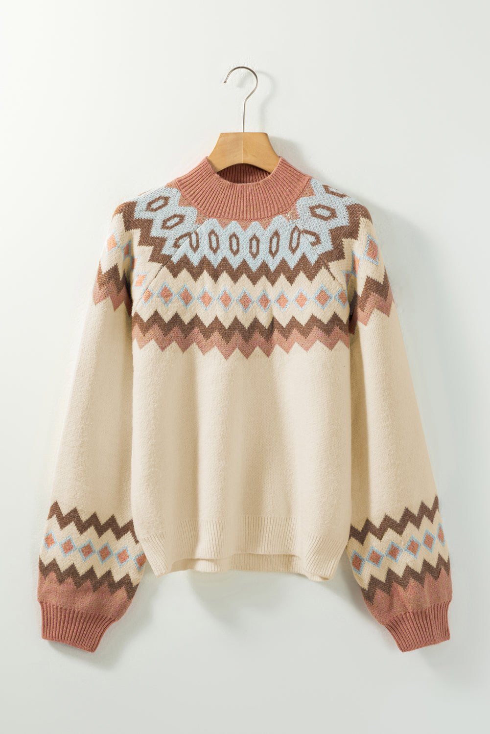 Geometric Glam Mock Neck Long Sleeve Sweater