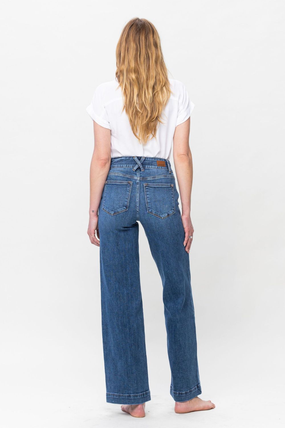 Judy trendy Blue Full Size Double Button Wide Leg Jeans