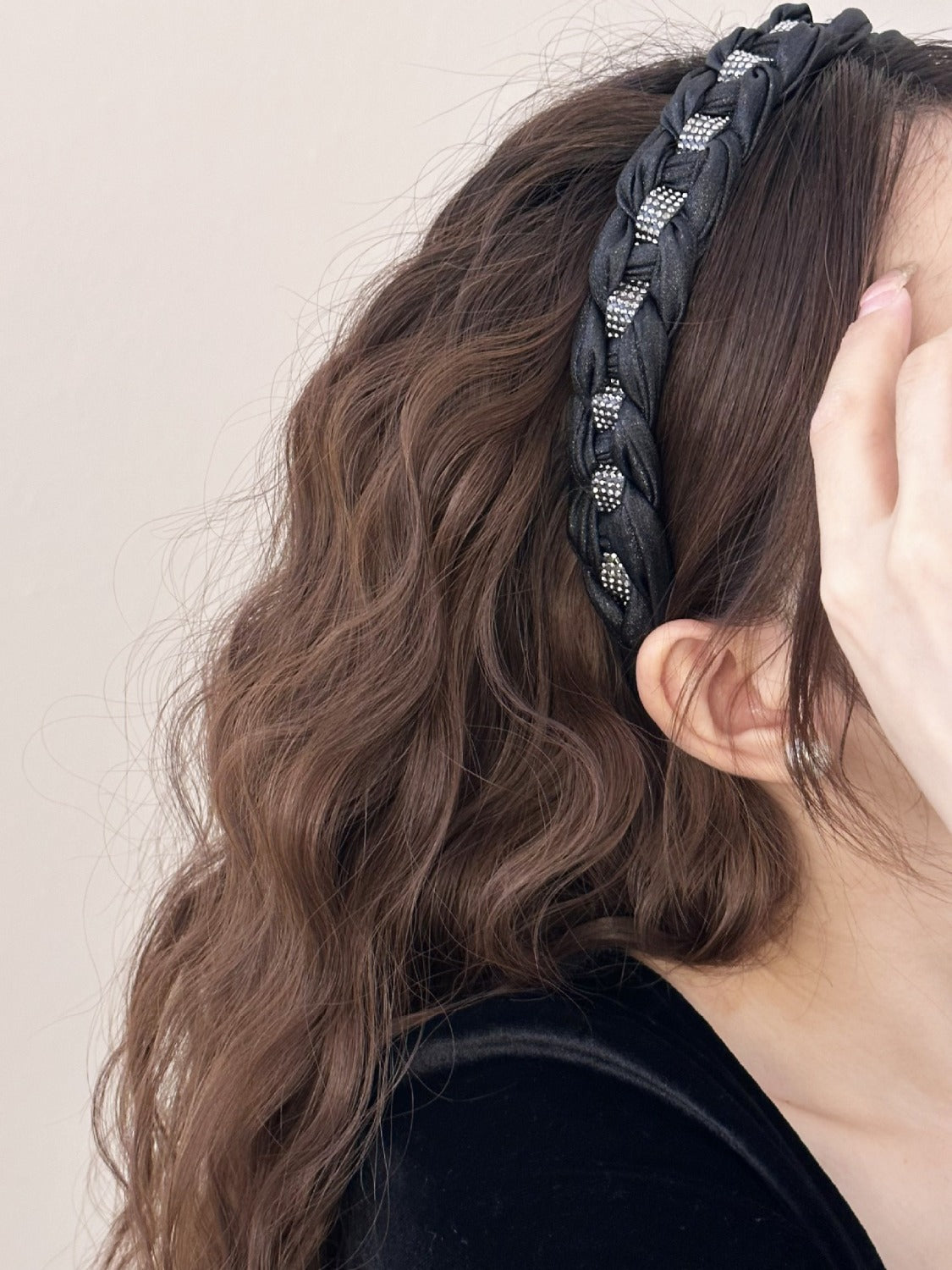 Rhinestone Braided Wide Headband silver bracelet