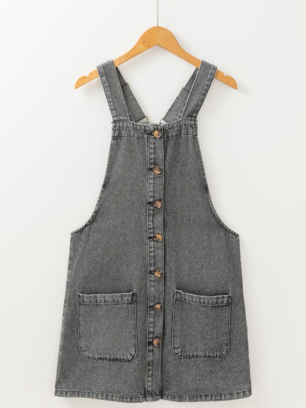 Wide Strap Button trendy Down Denim Overall Dress