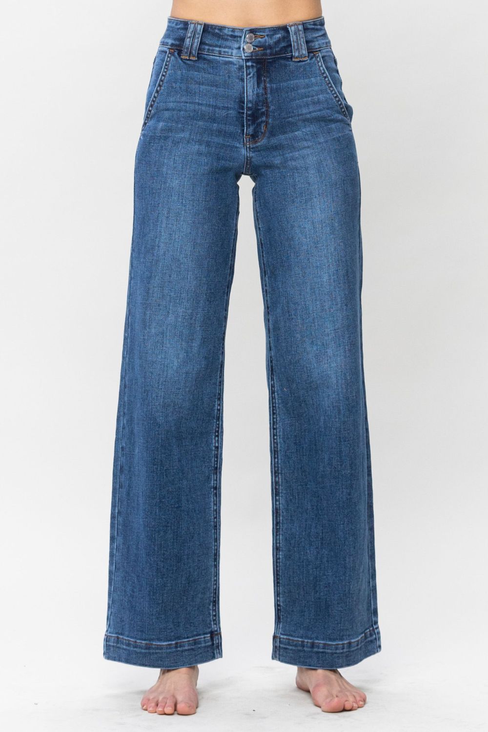 Judy trendy Blue Full Size Double Button Wide Leg Jeans