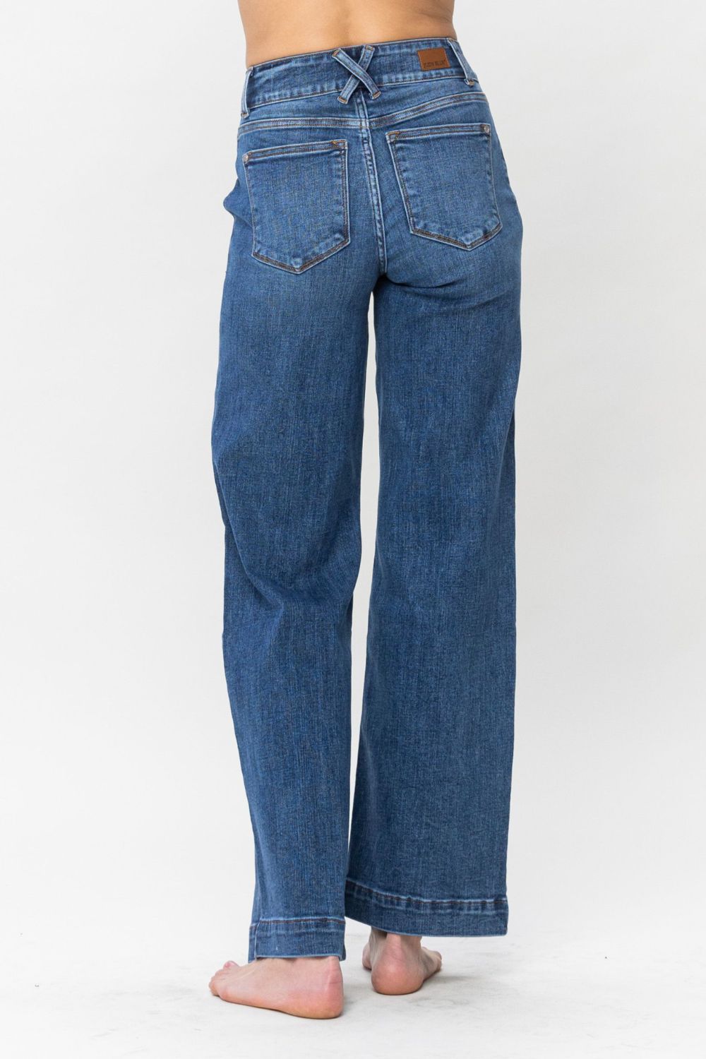 Judy trendy Blue Full Size Double Button Wide Leg Jeans