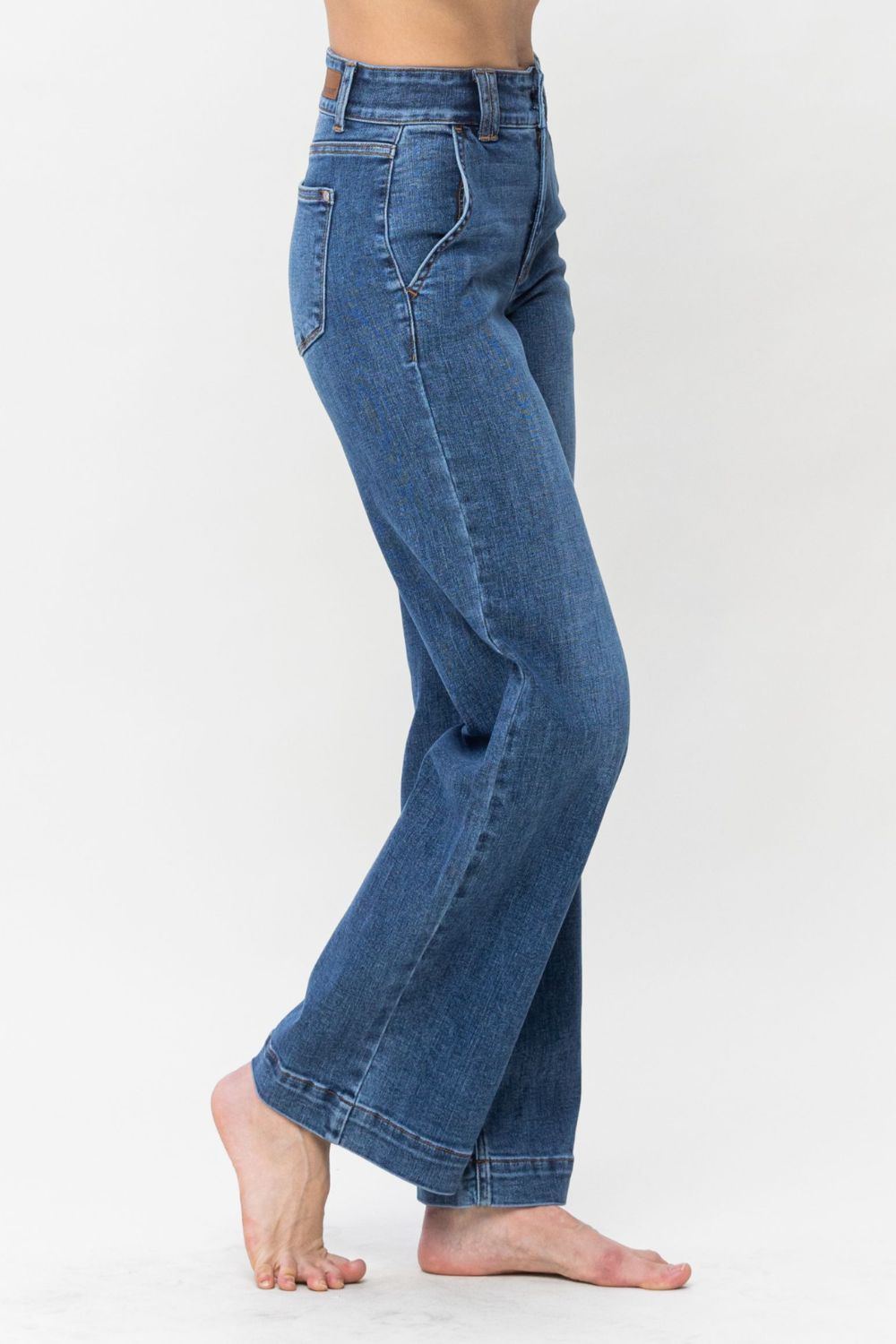 Judy trendy Blue Full Size Double Button Wide Leg Jeans