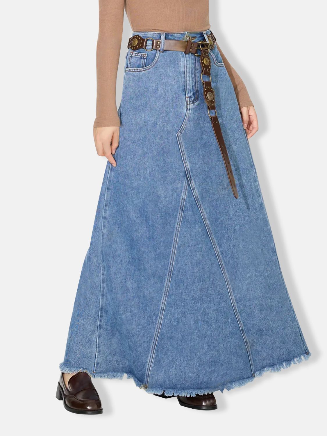 Raw Hem Maxi Denim Skirt jean