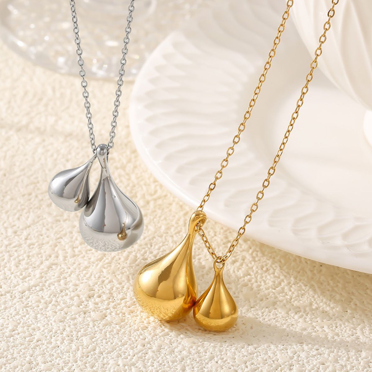 Stainless trendy Steel Water Drop Shape Pendant Necklace