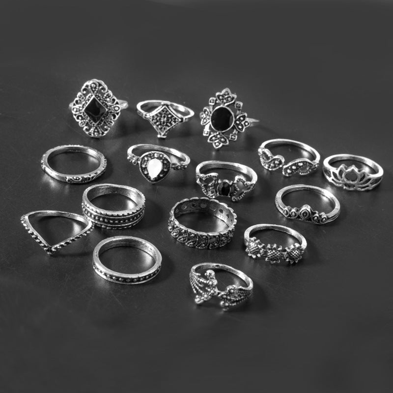 Vintage Alloy Ring Set - Boho Chic Knuckle Rings for Women & Girls