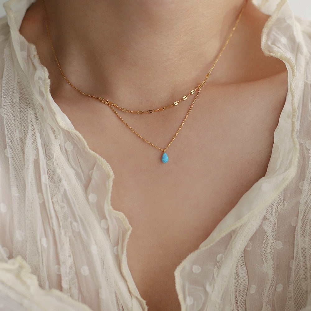 Stainless Steel Opal Pendant bead Necklace