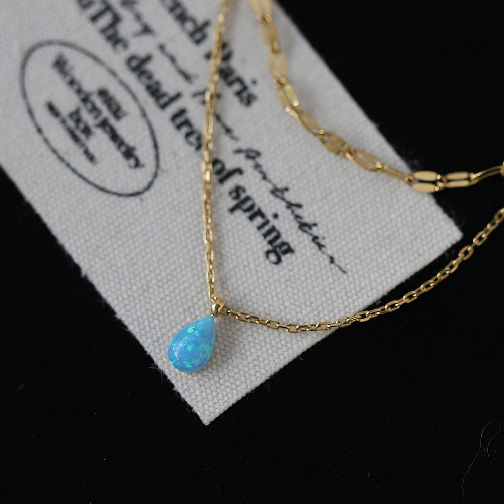 Stainless Steel Opal Pendant bead Necklace