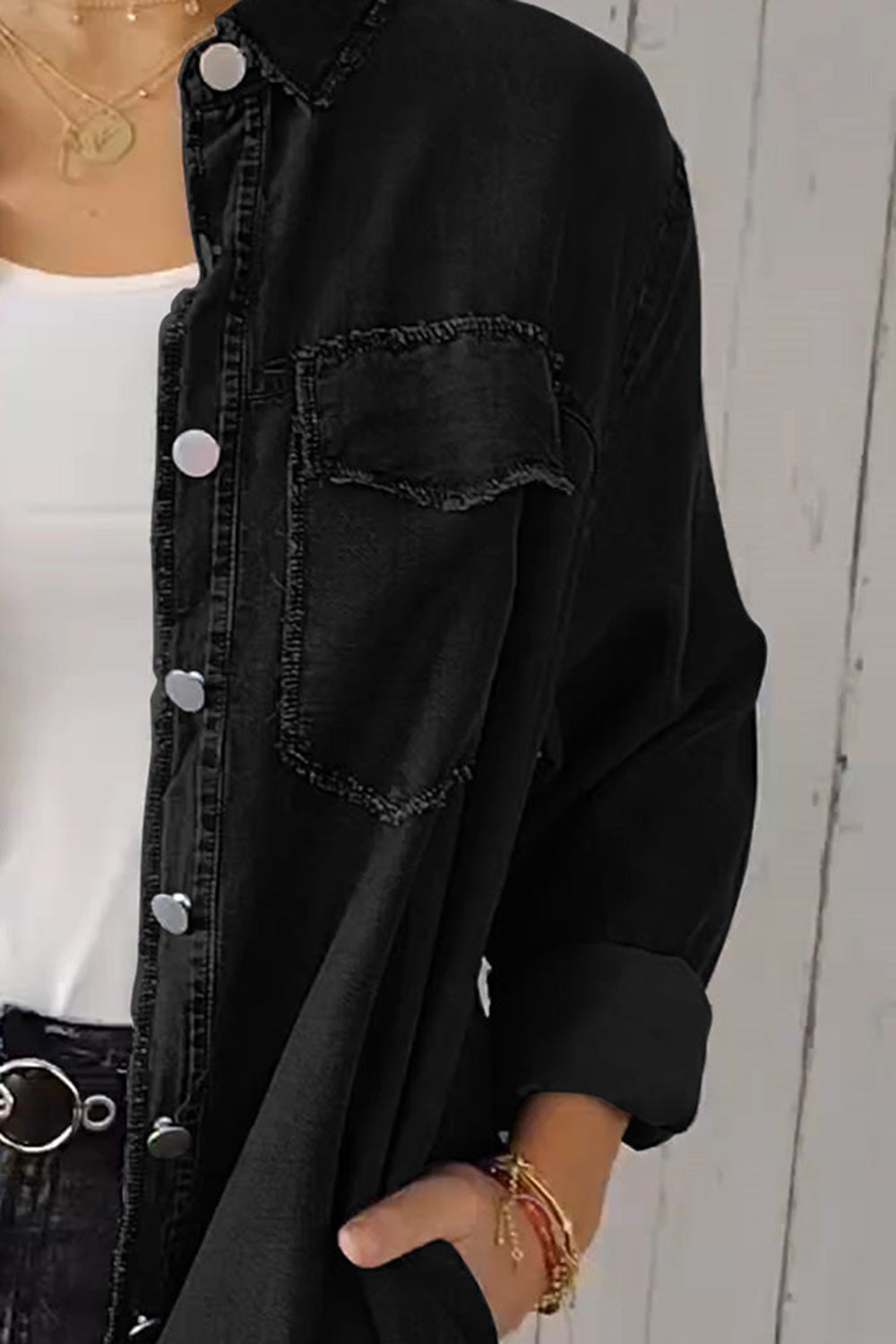 Full Size Fashionable Front-Pocketed Button-Up Denim Jacket