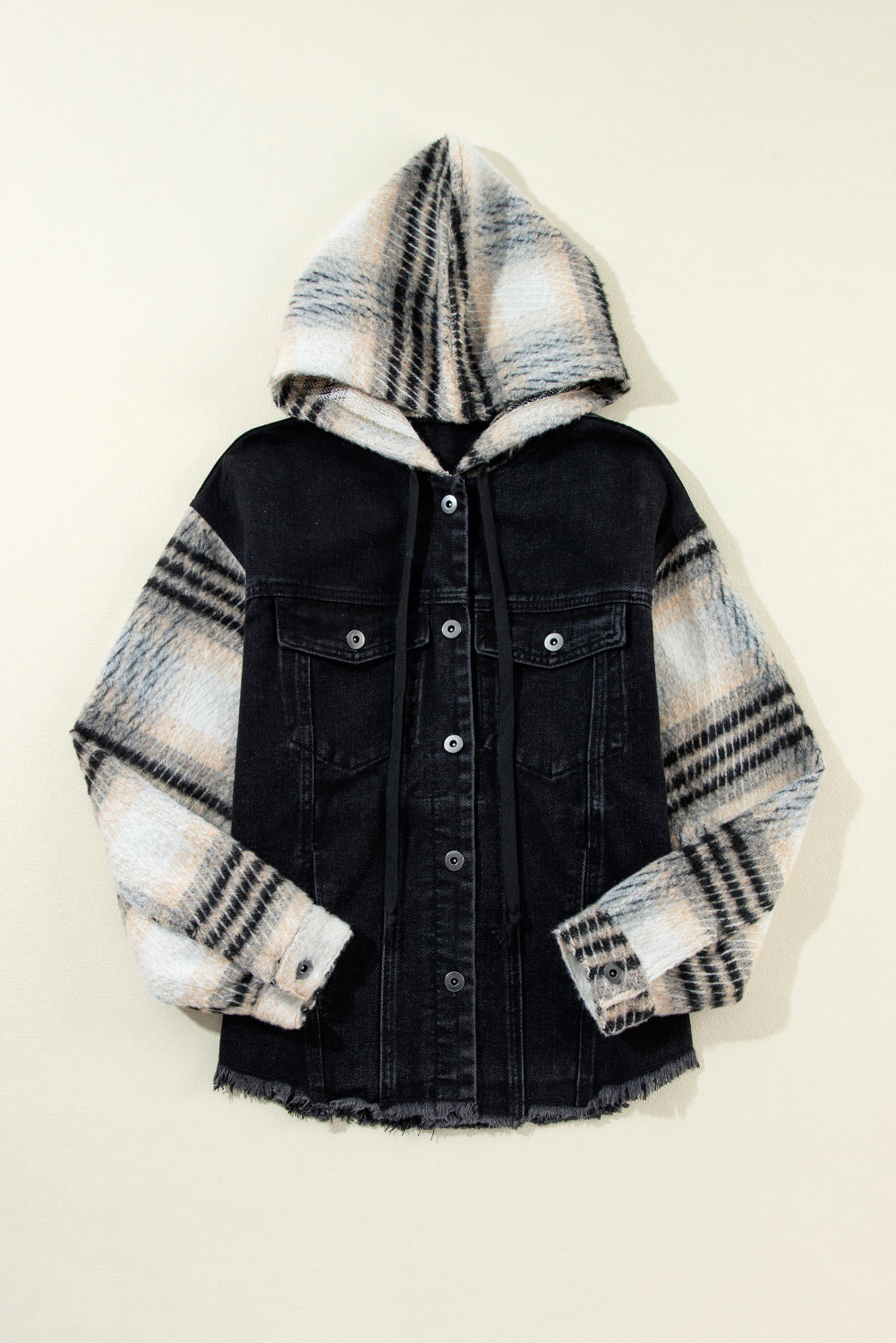 Raw Hem trendy Drawstring Hooded Denim Jacket