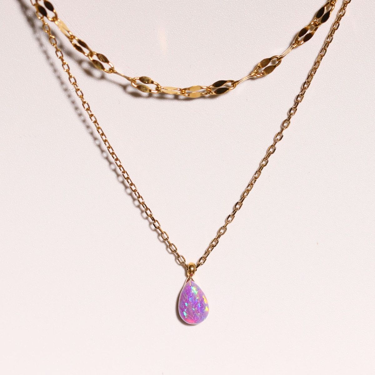 Stainless Steel Opal Pendant bead Necklace